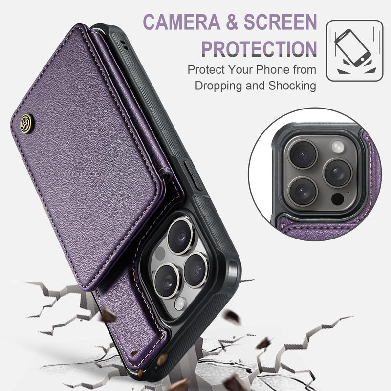 for iPhone 15 Pro Max Wallet Case with Card Holder, Case for iPhone 15 Pro Max with RFID Blocking for Women Men, Durable Kickstand Shockproof Phone Case for iPhone 15 Pro Max, Purple iPhone 15 Pro Max - 6.7"-(L)