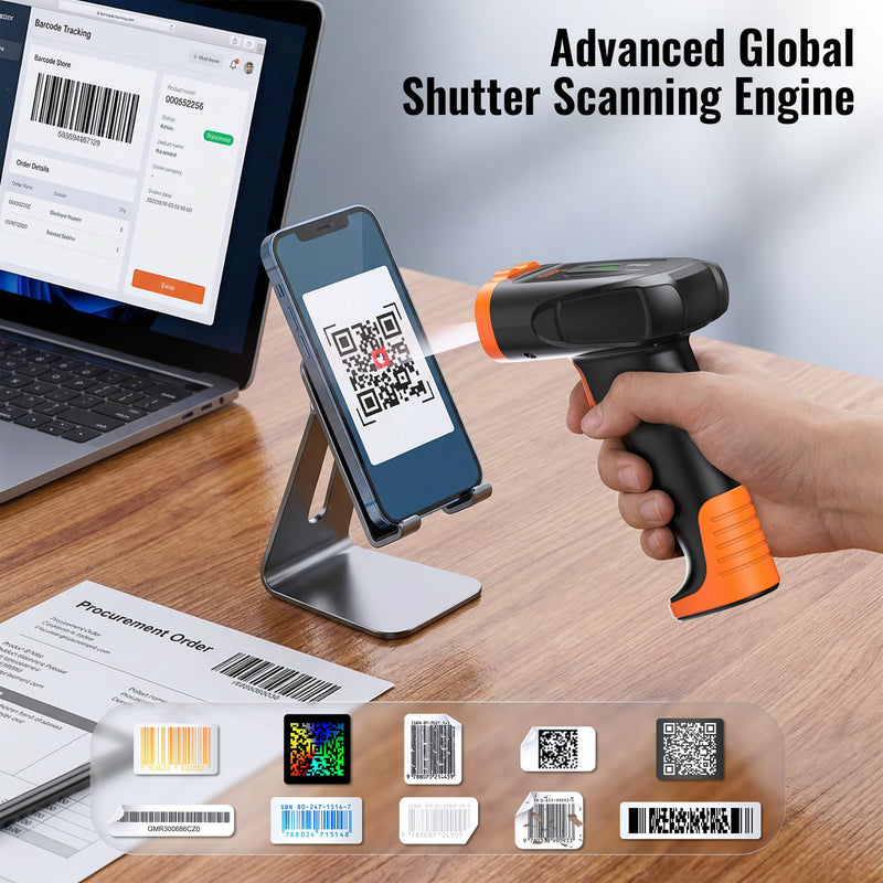 [AUSTRALIA] - Tera Barcode Scanner Wireless Handheld: with 2200mAh Lithium-Polymer Battery Works with Bluetooth 2.4G Cordless USB Wired 1D 2D QR Bar Code Reader for Retail Inventory Management Model D5300 Orange 