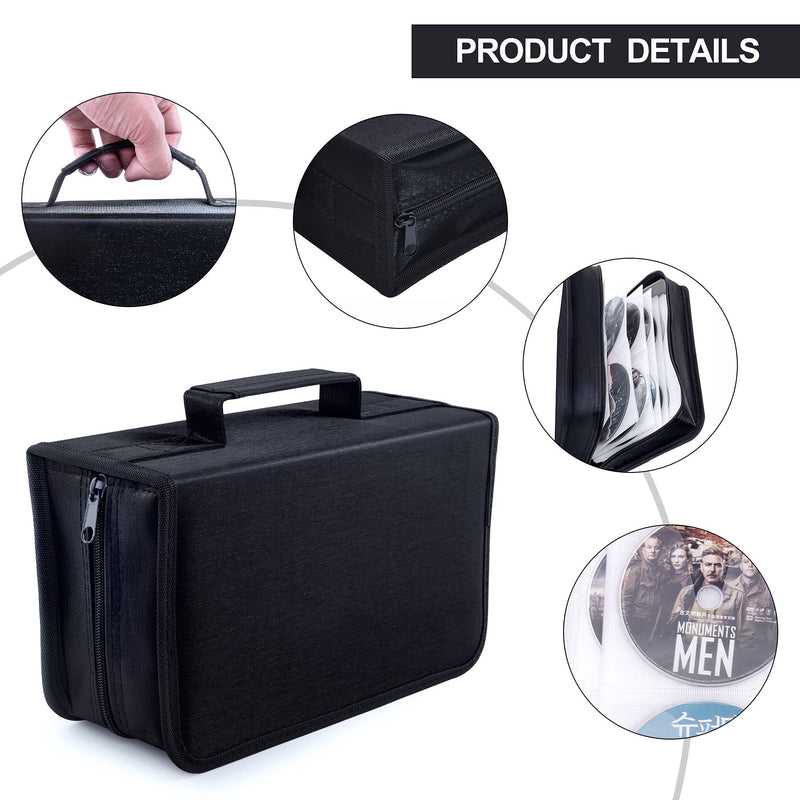 CD/DVD Case Holder, 128 Capacity CD VCD Media Wallet, Storage, Holder, Booklet, Organizer (Black) Black