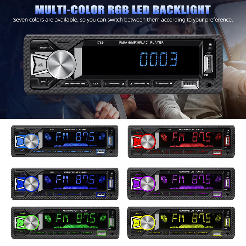 Single Din Car Stereo Bluetooth Hands Free Calling Car Audio Receivers with Digital LCD Display FM Car Radio MP3 Player Quick Charge USB/SD/AUX-in Built-in Microphone MP3+Quick Charge