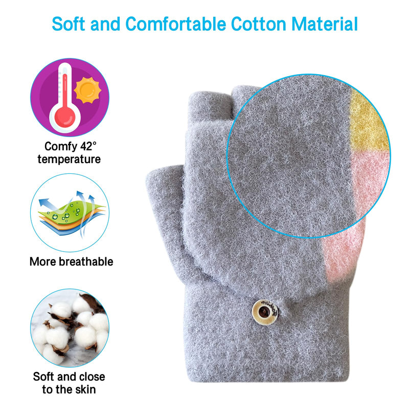 Women's & Men's USB Heated Gloves Mitten Full & Half Fingerless Winter Hands Warmer Laptop Gloves Colorful Grey