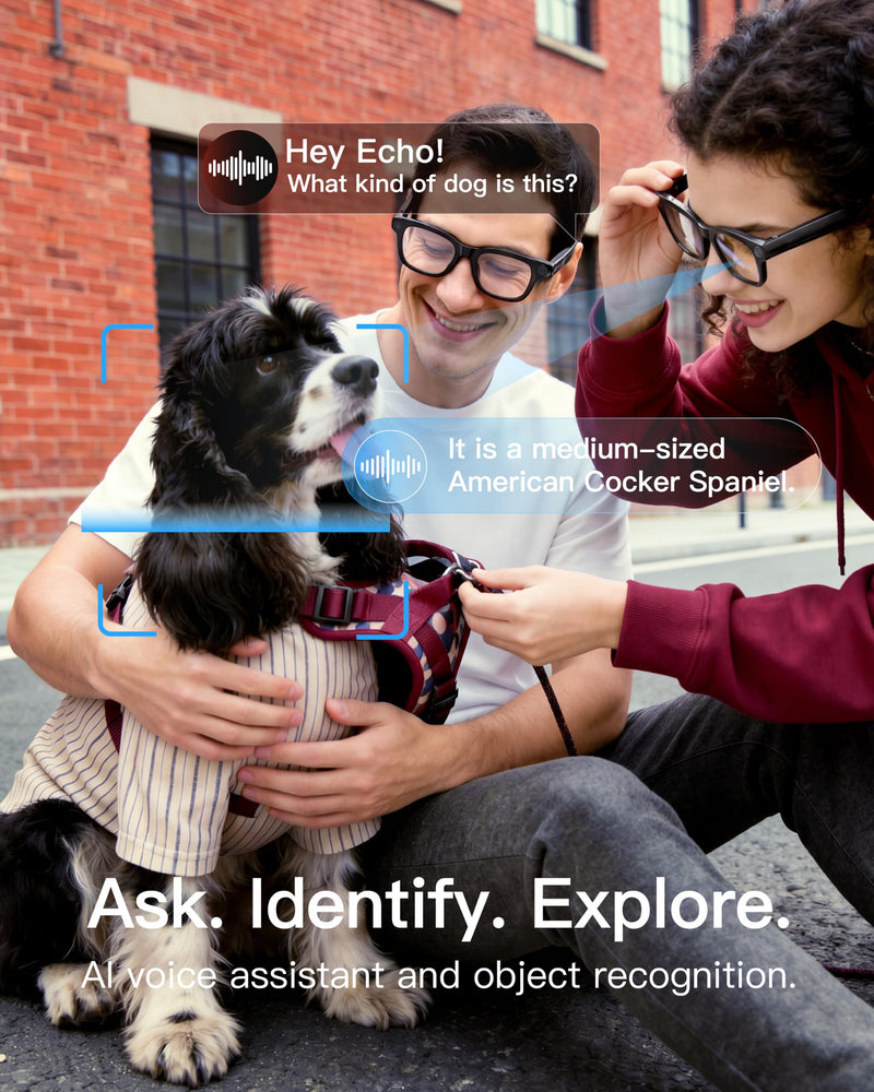 AI Smart Glasses with Camera, 4K POV Recording, Transparent Lens | 8MP photos, AI real-time translation, Object recognition, Bluetooth 5.4 open-ear audio for travel, work, and daily use
