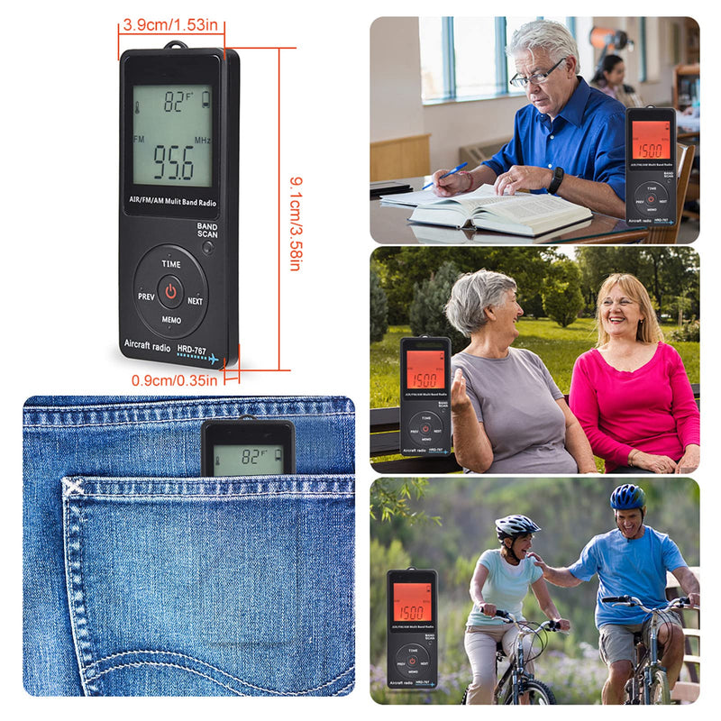 [AUSTRALIA] - Mini Aviation Band Radio Built in 400MAH Lithium Battery, FM AM AIR Radio with Earphone, Orange Backlight LCD Dispaly, Support Automatic Storage and Search 