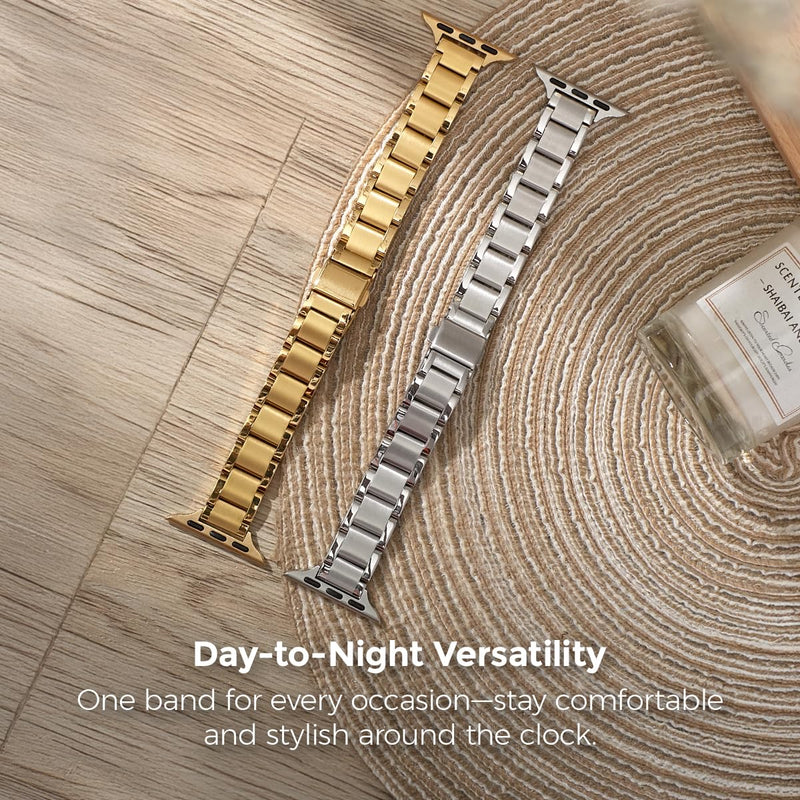 Compatible Apple Watch Band for Women, Stainless Steel- Fits Most Wrists | Series 1-11, SE and Ultra- iWatch Replacement Strap, Easy Resizing- No Tool Needed- Metal Fashion Watch Band Slim Glazé Gold 38MM / 40MM/ 41MM / (Series 10& 11 - 42 MM)