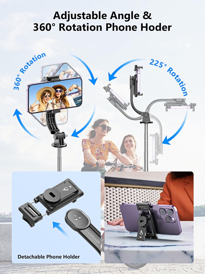[AUSTRALIA] - Selfie Stick & Phone Tripod, All in 1 Selfie Stick Tripod with Remote, Phone Travel Tripod Stand for Video Recording, Live Streaming, Photograph, Group Photo, Vlog Compatible with All Cellphones 52in-Stainless Steel Pole 