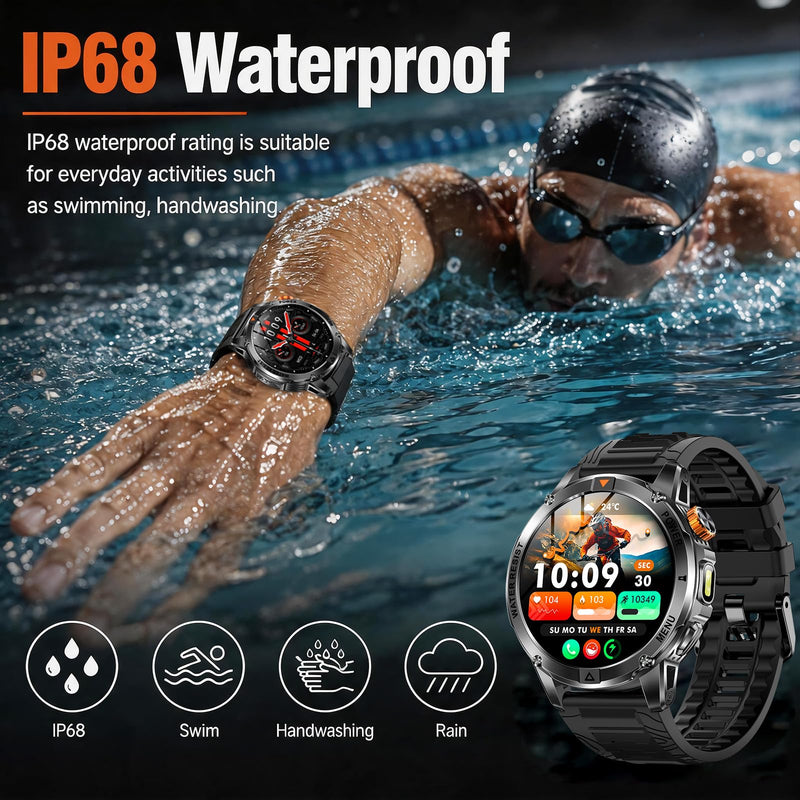 KPEP Smart Watch for Men (Answer/Make Call) - 1.53" HD Military Smartwatch | 100 Days Extra-Long Battery Life Fitness Tracker, Flashlight/100+Sports/Heart Rate/Sleep Monitor/IP68 Waterproof Android iOS