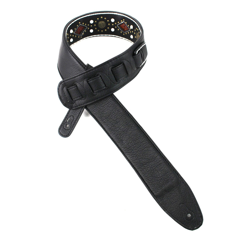 [AUSTRALIA] - Walker And Williams GTR-20-WHT Sedona Special Premium Black Padded Guitar Strap With White Stitching Brass Studs & Rivets For Acoustic, Electric, And Bass Guitars 