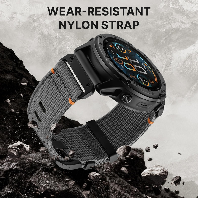 Bandletic Rugged Nylon Soft Compatible with Garmin 22MM 26MM Watch Band | Soft Tactical Replacement Straps for Instinct/Fenix/Tactix Delta/Descent/Epix/Epix Pro/Enduro/Quatix/Approach/Forerunner/MARQ Darkgray 26mm (5.9"-7.9")