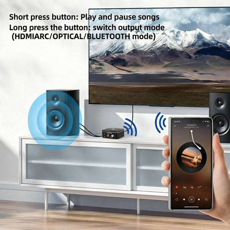 HDMI ARC Audio Extractor Converter,with Bluetooth 5.3 Audio Receiver Digital to Analog Audio Converter, SPDIF/HDMI ARC RCA Adapter with Button Control for Stereo L/R 3.5mm Jack for TV
