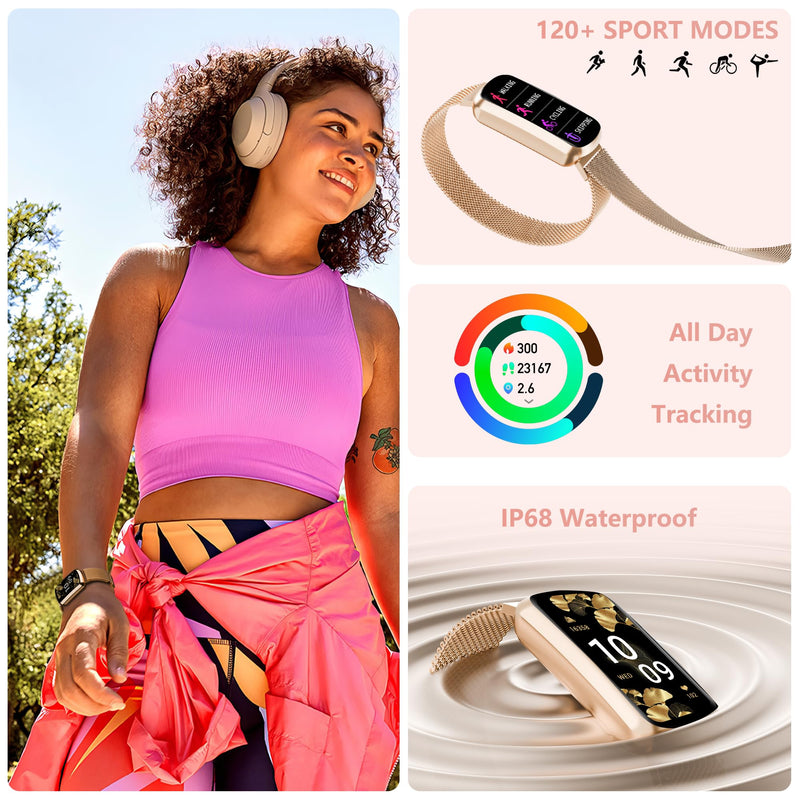 Health Fitness Tracker, Smart Watch with 24/7 Heart Rate, Activity Tracker with Blood Pressure and Blood Oxygen Monitor, 120 Sport Mode Waterproof Sleep Tracker for Women Men Pink Gold