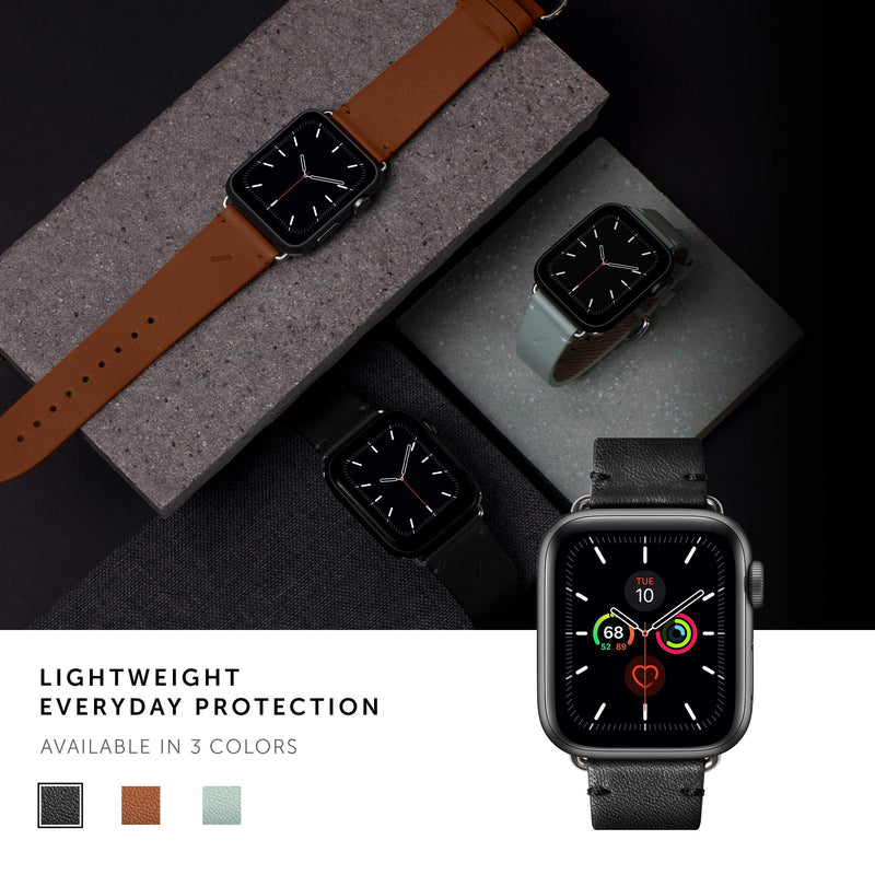 Native Union Classic Strap for Apple Watch 38/40/41mm – Genuine Italian Nappa Leather – Stainless Steel Hardware with Soft Nubuck Leather Backing Compatible with Series 1-10, SE, SE 2 & Ultra (Black) Shark Black 40mm