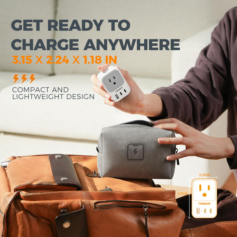 [AUSTRALIA] - USB Wall Charger, TESSAN Outlet Splitter with 4 AC Outlets Extender and 3 USB (2 USB C Blocks), Multi Plug Expander Charging Station for Cruise, Home, Office, Dorm Room Essentials 