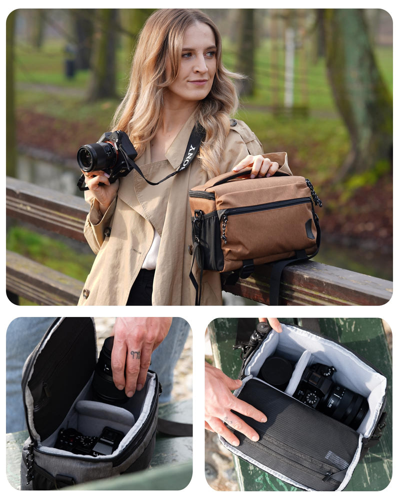 BAGSMART Camera Bag, Small Camera Case with Tripod Holder, Compact Camera Shoulder Bags for DSLR/SLR/Mirrorless Cameras, Waterproof Crossbody Camera Bag Women Men, Grey 02-Grey
