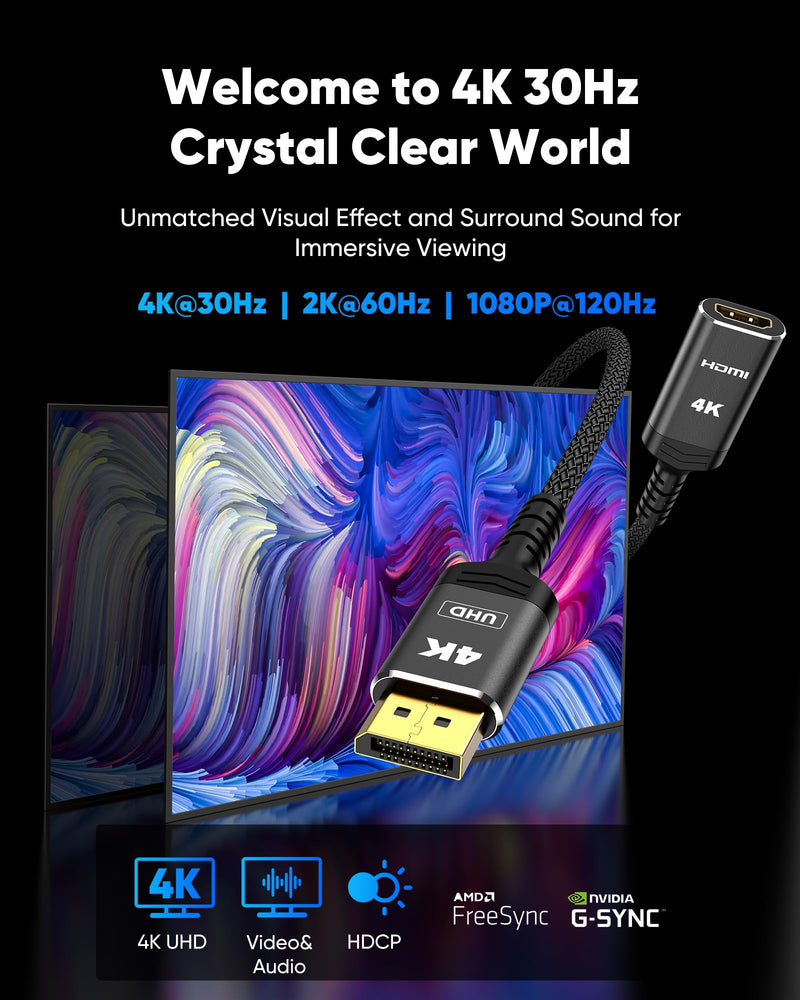 [AUSTRALIA] - Highwings 4K DisplayPort to HDMI Adapter, Uni-Directional DP to HDMI Adapter Converter Cable Male to Female, HDMI Abapter Compatible with Laptop Desktop HDTV Monitor Projector, Black, Passive 4K-1 Pack 