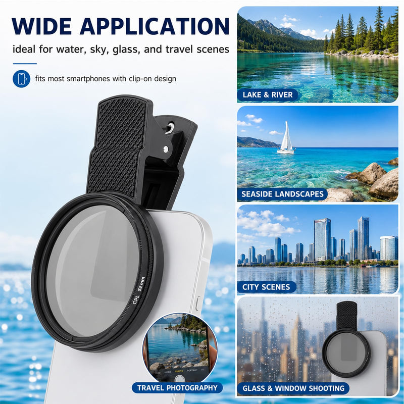 Cpl Filter iPhone,Polarized Lens for iPhone,iPhone Polarizing Filter,Polarizing Lens,Premium 52mm Cpl Filter,Widely Compatibility,for iPhone, Samsung Galaxy, and Google Pixel