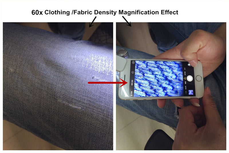60x Zoom Microscope Magnifier LED + Uv Light Clip-on Micro Lens for Universal Mobile Phones Universal Clamp for iPhone 7s Plus/7s/7/7plus/ 6 6s 6Plus/ 5 Samsun/HTC