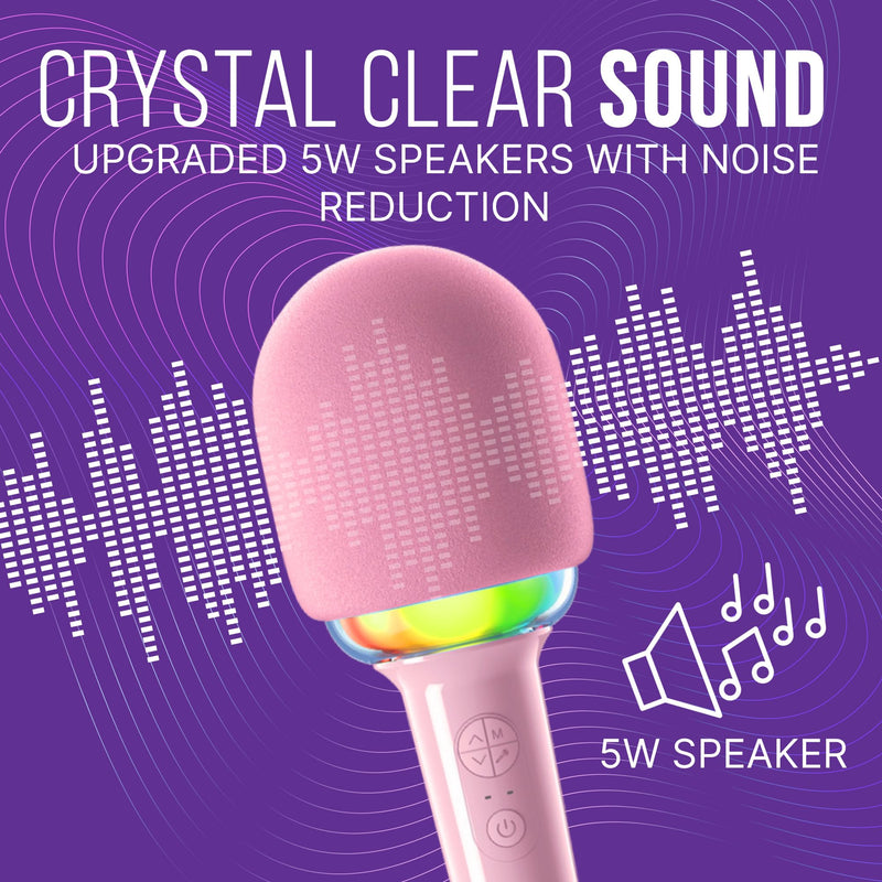 Joomie Kids Wireless Pink Karaoke Microphone - Fun Musical Toy with Pink Windscreen, Safe Design, Easy Controls, and Long Battery Life for Children's Parties, Playdates, and Imaginative Play