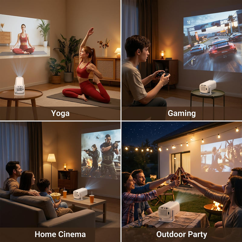 [AUSTRALIA] - Mini Projector with Wifi and Bluetooth, Build-in Android 14, Portable Projector Outdoor&Ceiling Use, Auto Keystonet&270°Rotatable, 200 Ansi, 4k Home Thearter Movie Projector for HDMI USB 