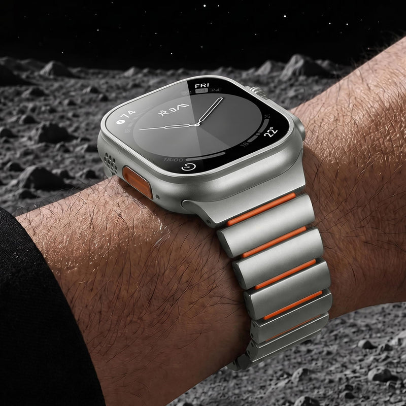 Magnetic Metal Band for Men, Compatible with Apple Watch 42-49mm | Luxury Titanium Silicone Strap, Lightweight Sport Band for iWatch Series 1/2/3/4/5/6/7/8/9/10/11/SE, Fits 5.4"-7.7" Wrists Titanium + Orange