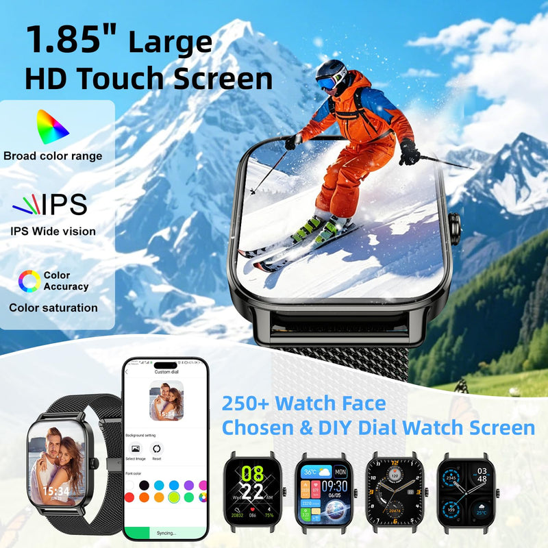 Smart Watch for Men Women Fitness Tracker: Make Answer Call Smart Watches for Men Digital Watches Waterproof Running Smartwatch for Android Phone iPhone Samsung Compatible Sleep Heart Rate Monitor Black