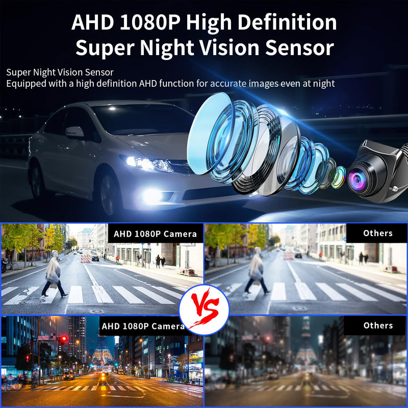Car Backup Camera Monitor System Rear View Reverse Camera | Night Vision with DIY Guide Lines, Waterproof Reversing Cam for Cars Truck Off-Road SUV Van Jeep UTV 4.3 Inch Wired