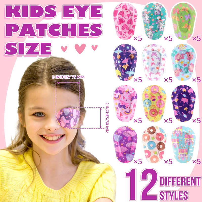 [AUSTRALIA] - Panelee Adhesive Eye Patches for Kids Girls Toddler Eye Patches Bulk Breathable Material, Light Blocking Cotton Colorful and Fun Designs Adhesive Bandages for Girls, 12 Styles (60 Pcs) 60 