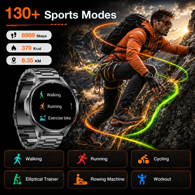 Smart Watch for Men,1000mAh Fitness Tracker 1.52" HD Smartwatch with Heart Rate SpO2 Blood Pressure Sleep Monitor, IP68 Waterproof/120+ Sports Modes, Watches for Men Compatible with Android iPhone Black
