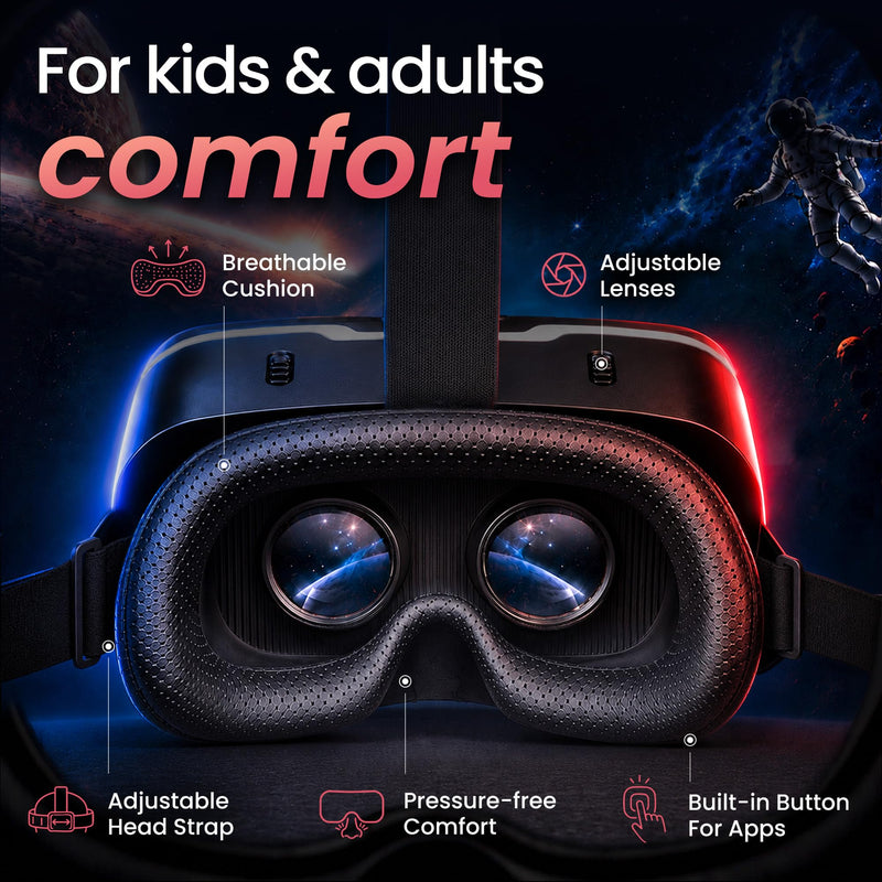 3D VR Headset for Kids + Android Remote - for iPhone & Android Phones | with 3D VR Videos & Apps Links | Virtual Reality Goggles Set for Beginners Argent
