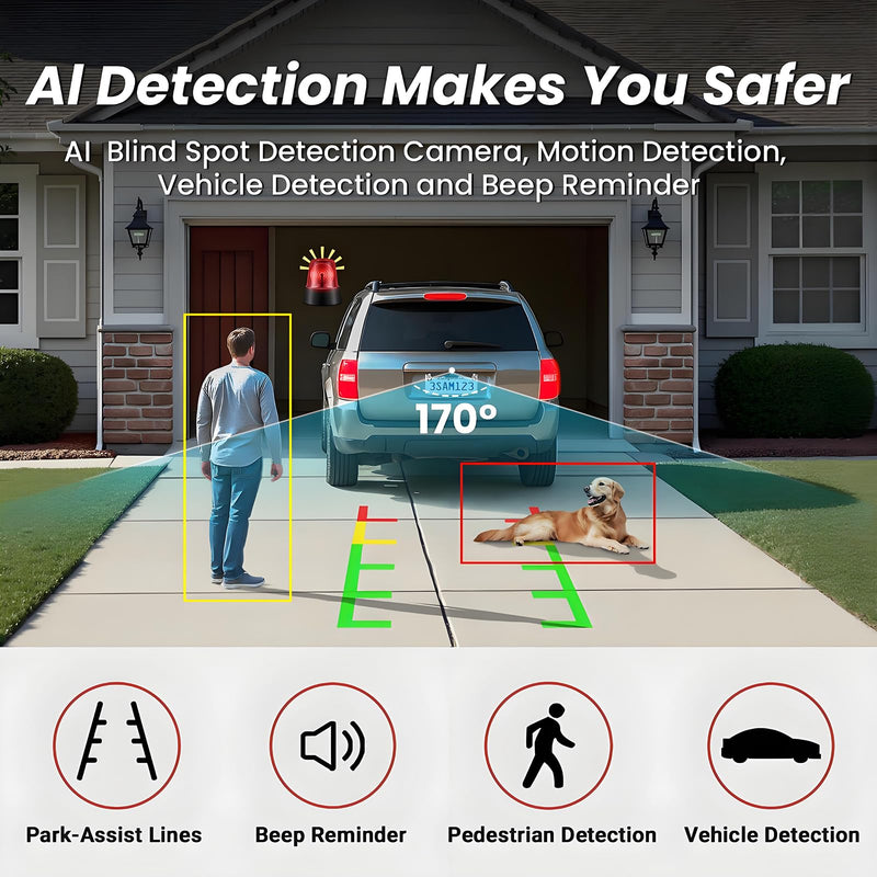 Backup Camera HD 1080P Wired Easy Setup Plug-Play Rear View License Plate Bracket Camera Motion Detection IP69 Waterproof - 4.3 inch Monitor Full Color Clear Night Vision Camere for Car Truck SUV RV