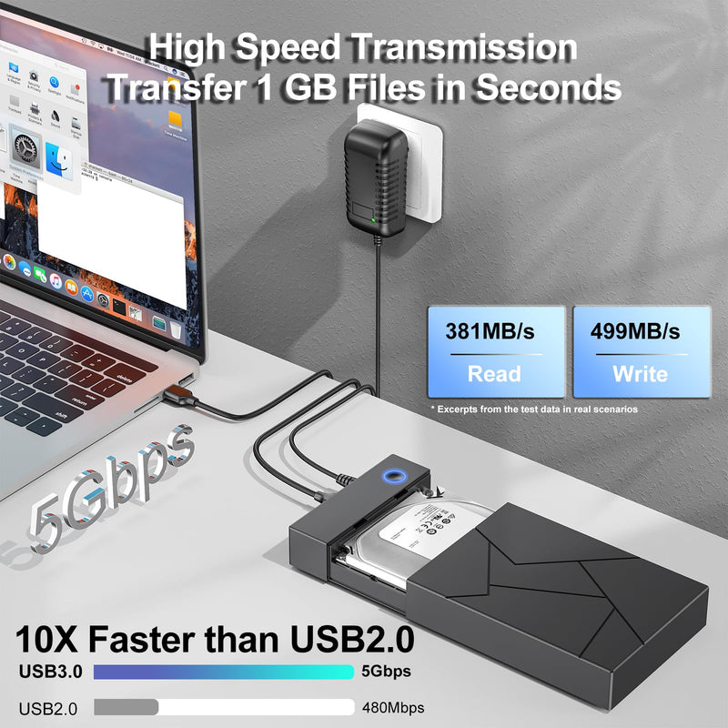 Hard Drive Enclosure 3.5, FEMORO USB 3.0 External Hard Drive Case with 12V Power Adapter for 3.5 2.5 inch SATA HDD SSD Reader, up to 8TB, Support UASP for Laptop Computer 2.5''+3.5''