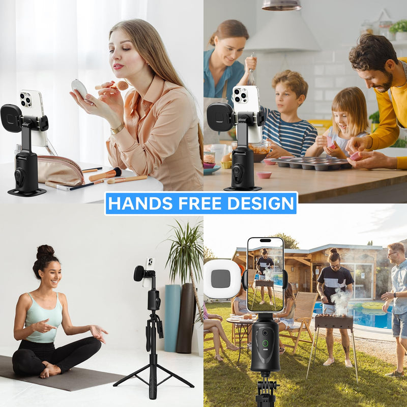 [AUSTRALIA] - Auto Face Tracking Tripod 360° Rotation Phone Stand, No App, Face Body Phone Camera Stand with Remote and Gesture Control, Rechargeable Smart Shooting Stand with Light (Upgrade Edition) 