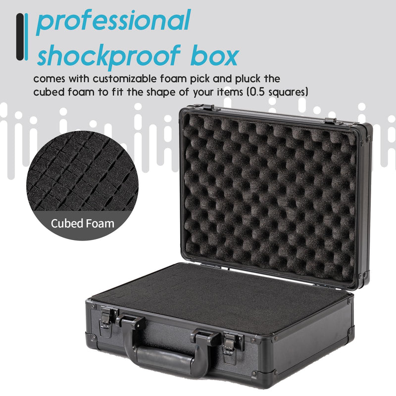 Small Hard Case with Pluck Foam Interior for Pisto l, GoPro,Microphone, Camera, and More - Outer Size 12.2 x 9 x 4.5 Inches, Black