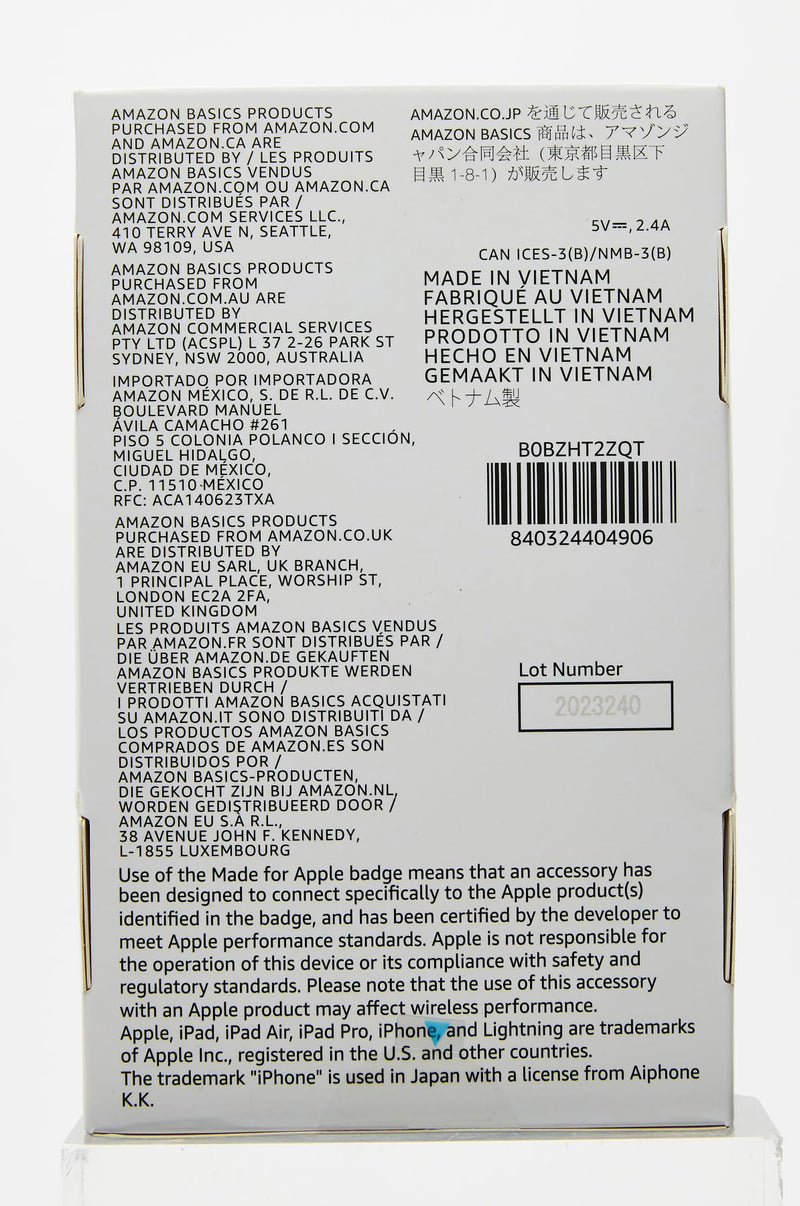Amazon Basics - USB-A to Lightning ABS Charger Cable (10 feet), MFi Certified for Apple iPhone 14 13 12 11 X Xs Pro, Pro Max, Plus, iPad, 10,000 Bend Lifespan, Black 10 feet