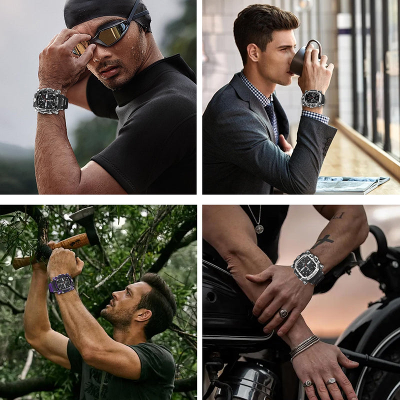 iG-3200 Rugged Case with Band for Apple Watch Series 10/11 46mm,Shockproof Bumper Cover Silicon Strap for iWatch 10/11 46mm Full Protective Cover for Men Silvery