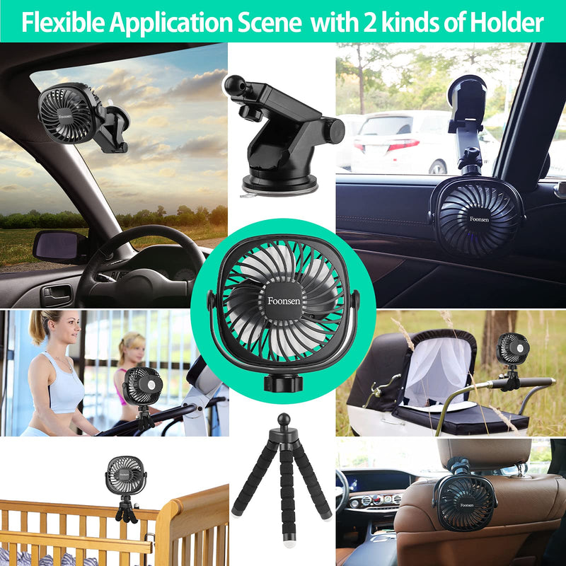 Foonsen Rechargeable USB Stroller Fan, Portable Car Fan, Car Seat Fan, Desk Fan, Flexible Tripod Clip on Bed, Bike, and Crib, Battery Powered