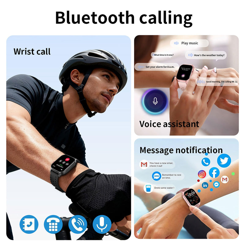 Smart Watch for Men Women Bluetooth Call Heart Rate Sleep Tracker Pedometer | 2.01" HD Display 1400mAh Battery Waterproof Sports Modes Calorie Counter AI Voice Fitness Tracker Android iOS Smartwatch Pink