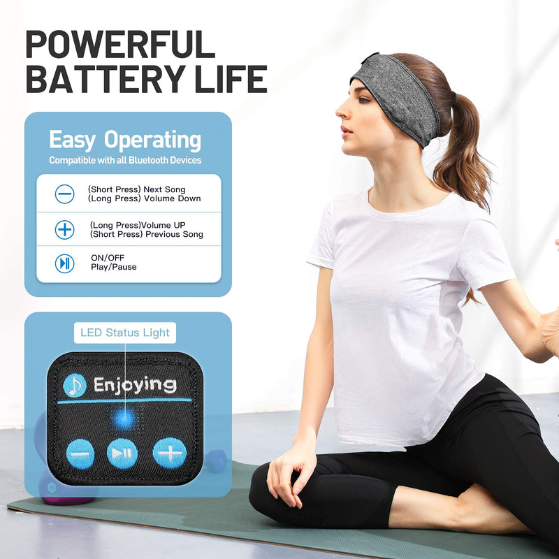 Sleep Headphones Wireless, Perytong Bluetooth Sports Headband Headphones with Ultra-Thin HD Stereo Speakers Perfect for Sleeping,Workout,Jogging,Yoga,Insomnia, Air Travel, Meditation Grey