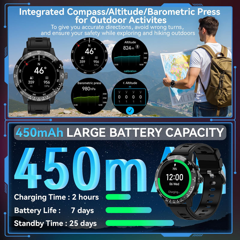 Smart Watch for Men, 1.5" AMOLED Fitness Tracker with GPS & IP67 | Answer/Make Calls for iOS Android, 170+ Sports, Heart Rate Sleep Monitor Blood Oxygen, Altitude Barometric Pressure