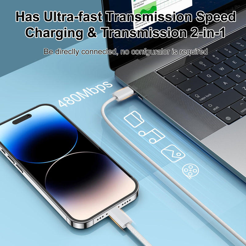 USB C Lightning Cable 1 m Pack of 2, [Apple MFi Certified] Power Delivery iPhone Charging Cable USB C for iPhone 14 13 12 11 Pro/Pro Max X/XS/XR/8 Plus 1 m + 1 m White
