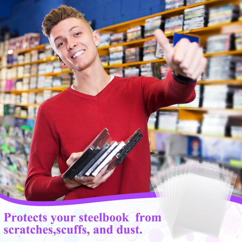 100 Pcs Clear Video Game Protectors Resealable 6.1 x 6.97 Inches Compatible with Steelbook Box, Compatible with Xbox One, Compatible with PS3 PS4 PS5 Arrow Video Criterion Collection