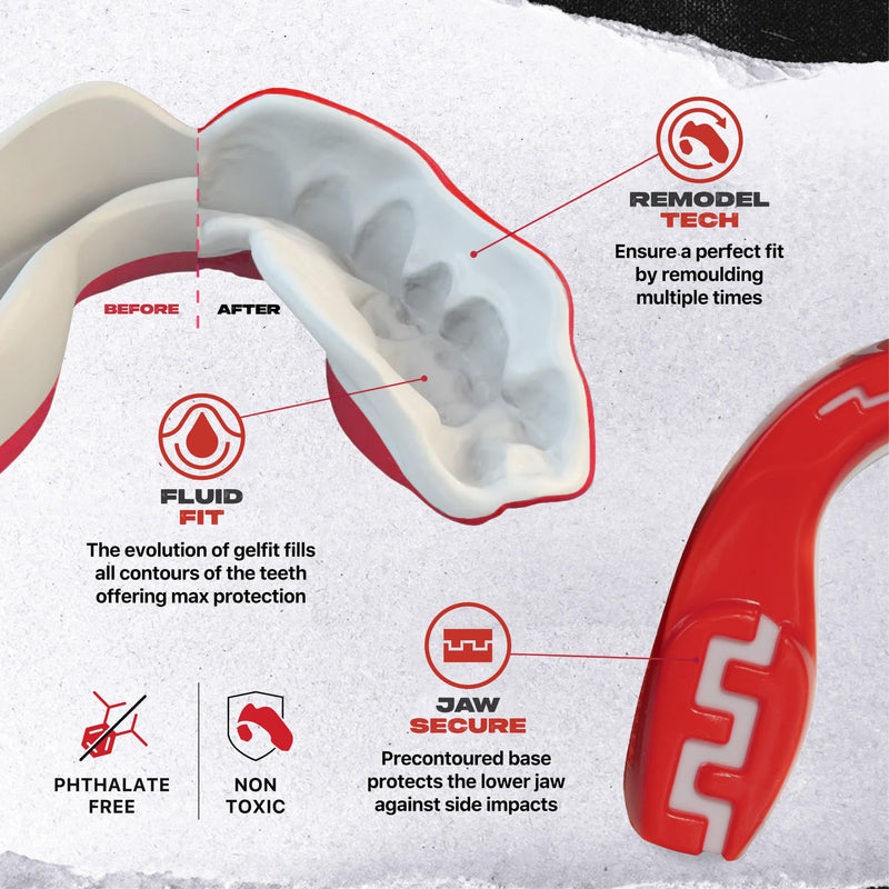 SAFEJAWZ Mouth Guard, Dual Layer Mouthguard for Adults with Case, Easy Fit Remoldable Mouthpiece for Football, Boxing, Lacrosse, MMA, Basketball & All Contact Sports (Adult 12+ Years, Viper Red) Adults 12+ Years