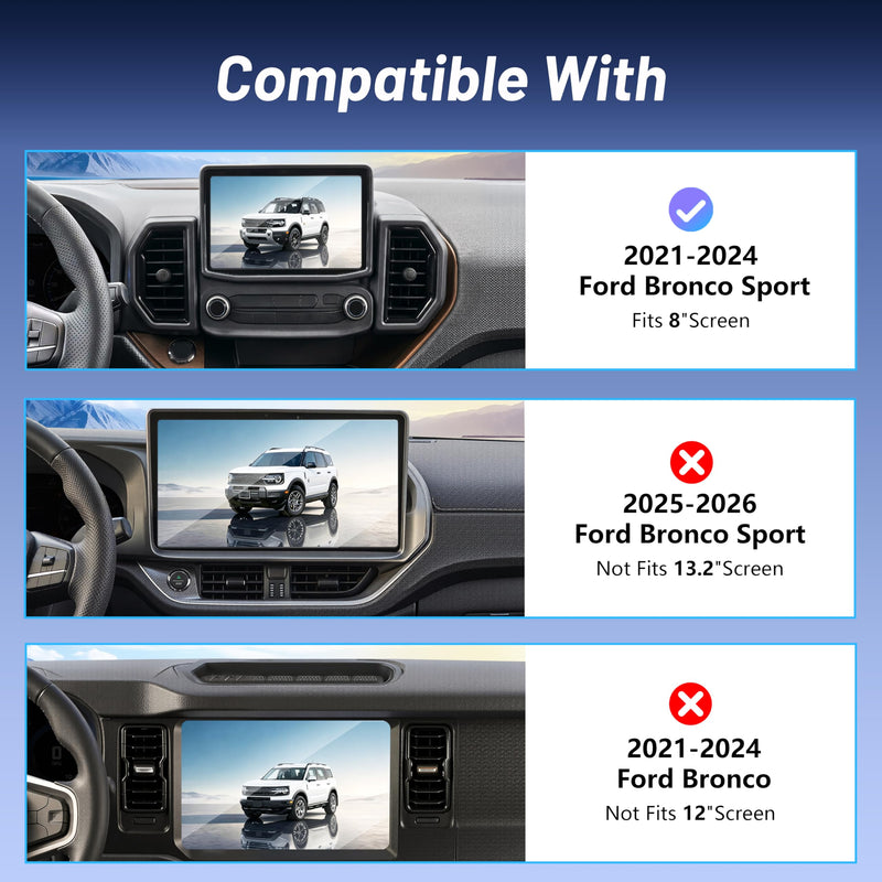 Car Phone Mount for Ford Bronco Sport (2021-2024, 8" Screen ONLY), MagSafe Car Mount, 15W Wireless Charger, iPhone Magnetic Mount for Samsung & Android, 360° & Hands Free, Car Interior Accessories Ford Bronco Sport | 2021-2024