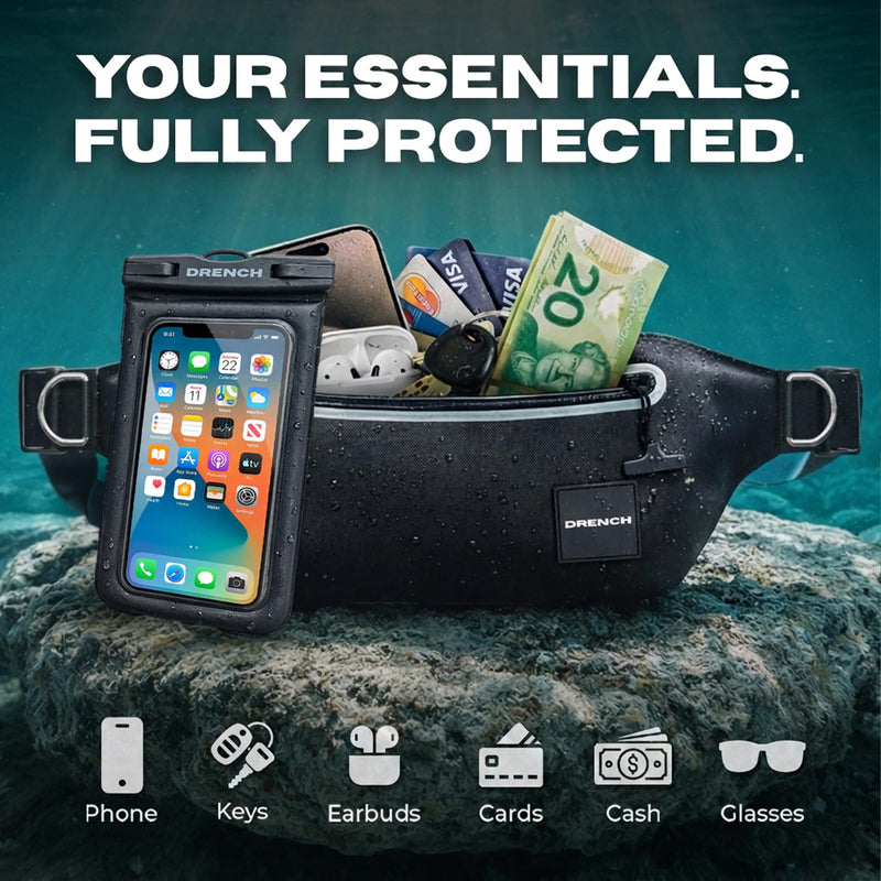 DRENCH Waterproof Fanny Pack with Floating Phone Pouch, IPX8 Submersible Waist Pack Dry Bag for Swimming, Snorkeling, Kayaking & SUP, Waterproof Belt Bag for Beach, Travel & Water Sports