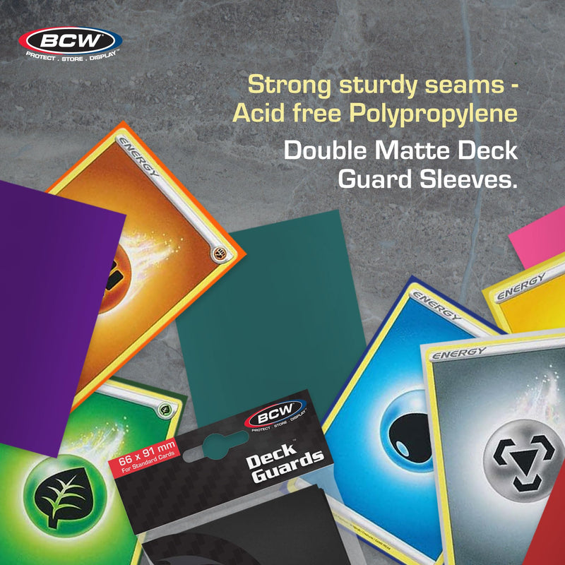 BCW Deck Guard - Double Matte Card Sleeves | 500 Count Box (10 Packs of 50 Sleeves) |Acid-Free, No PVC | Fits 2.5" x 3.5" Game Cards | Archival Safe Sleeves for Card Protection (Black) Black