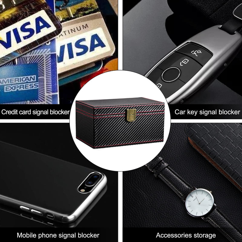 [AUSTRALIA] - Faraday Box for Car Keys and Carbon Fiber Faraday Bag for Key Fob Portable Keyless Entry Signal Blocking Pouch RFID Box for Car Keys Fob Protector Box Car Theft Prevention(Small Box+1 Car Key Case) A02-Small Box+1 Shielding Bag 