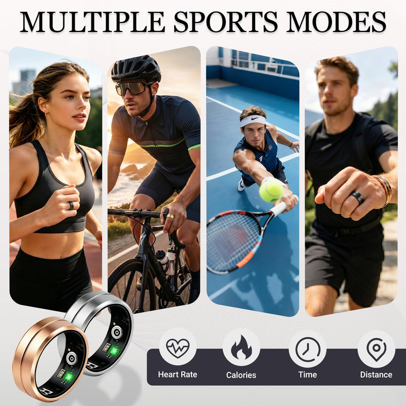 Smart Ring for Women Men, All-New Matte Scratch-Resistant Design, Health & Fitness Tracker for Sleep, Stress & Activity Monitoring, Long Battery Life, Waterproof, No App Fee, Gold 12