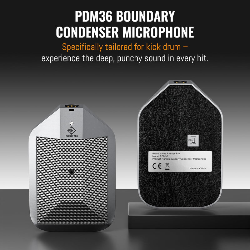 Phenyx Pro Boundary Condenser Microphone, Supercardioid Kick Drum Microphone with XLR Connector, Two-Position EQ Switch, Rugged Metal Bass Drum Mic for Instrument Applications (PDM36)
