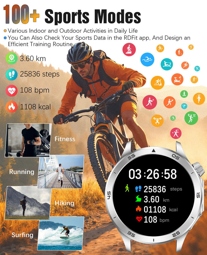 Smart Watch for Men, GPS Sports Mens Smartwatch, 1.53" HD Screen IP67 Waterproof, Answer/Make Call, Heart Rate Monitor, Sleep Tracking, Fitness Tracker, Compatible for Android iOS (Silver X2Max)