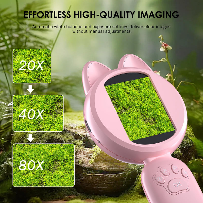 [AUSTRALIA] - Kids Microscope 100X Magnification, STEM Handheld Digital Science Kit, Portable Educational Toy for Ages 3-16, Birthday for Boys & Girls Pink 