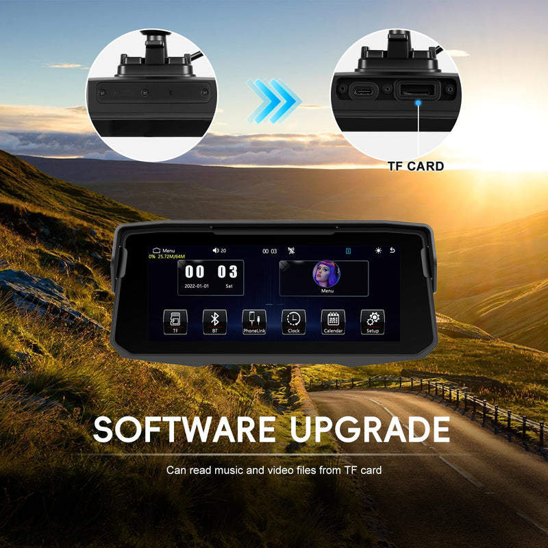 Wireless CarPlay & Android Auto for Motorcycle, 6.86″ IP68 Waterproof Touch Screen, GPS Navigation, Bluetooth, Supports AirPlay & Tire Pressure Monitoring with 64G SD Card P1-6.86 inch